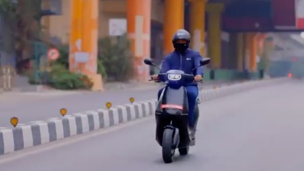 Ola Electric CEO Bhavish Aggarwal seen taking a test ride of the newly-launched electric scooter.