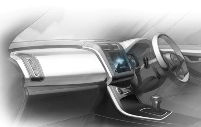 Expect a long list of updates on the inside of the Creta facelift. The design sketch reveals a vertically-oriented central display screen, D-cut steering wheel, three-dimensional patterned speaker grille and a Silver Bezel around the gear knob.Expect the SUV to also get feature additions at unveil.