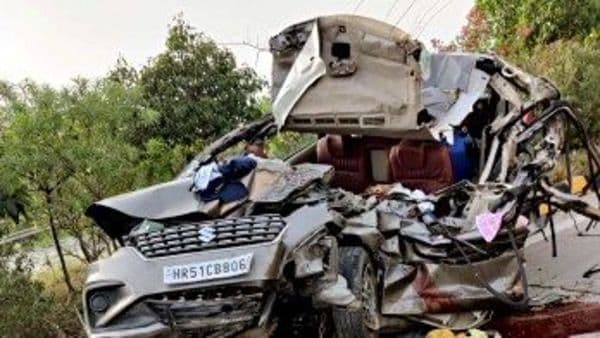 File photo of the remains of a car after being involved in an accident on Yamuna Expressway used for representational purpose only.