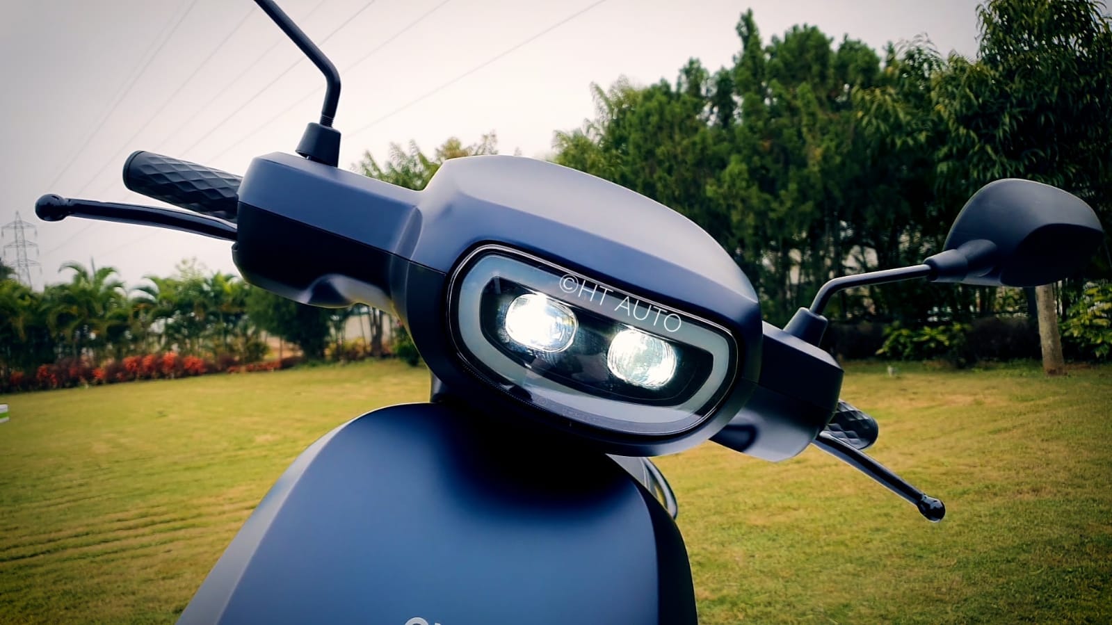The LED head light unit on the Ola S1 electric scooter.