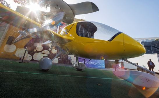 File photo: The Wisk aircraft, a joint venture between The Boeing Company and Kitty Hawk Corporation, on display as the innovative transportation and technology conference CoMotion LA.