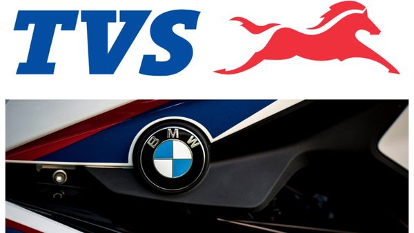File photo of logos of TVS Motor Company (above) and BMW Motorrad (below)