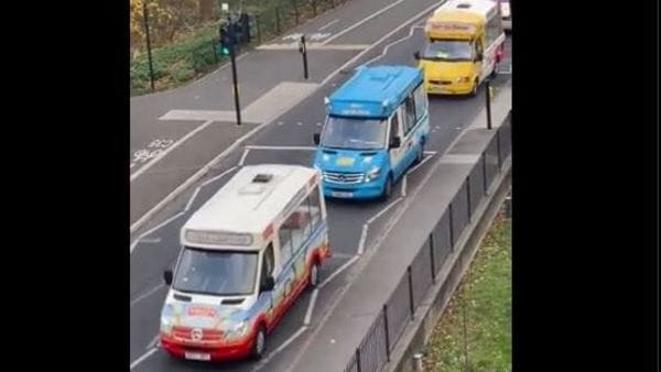 The procession of ice cream trucks. (Image: Twitter/Louisa Davies)