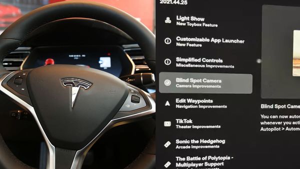 (R) Picture of a Tesla infotainment screen (Source: @teslascope/ Twitter)