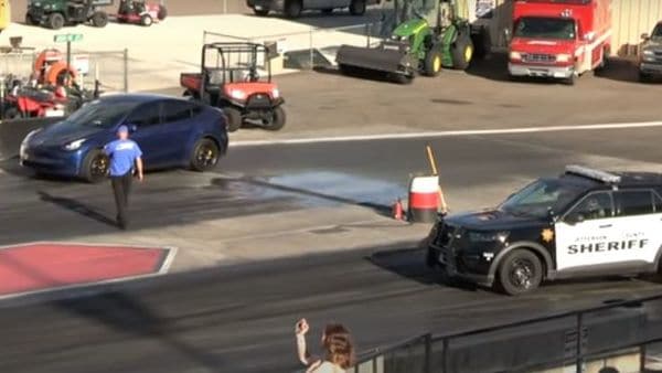 This was quite an unusual drag race between the two vehicles. (Image: Youtube/Wheels)