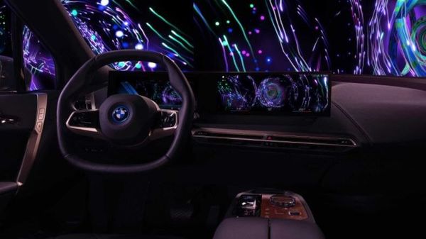 BMW digital art model inside the carmaker's electric iXM60 vehicle.
