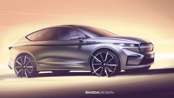Skoda shared a sketch of the 2022 Enyaq electric SUV ahead of launch on January 31.