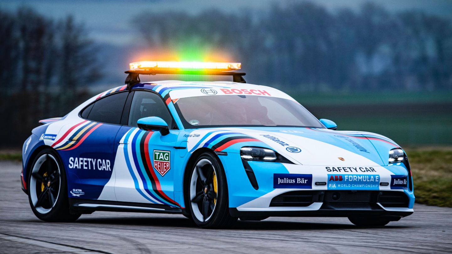 The Porsche Taycan safety car will be the new workplace of Bruno Correia, who is the long-standing FIA Formula E safety car driver. The Porsche Taycan safety car will be the new workplace of Bruno Correia, who is the long-standing FIA Formula E safety car driver.