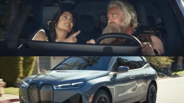 BMW iX Super Bowl ad: Schwarzenegger, Hayek star as retired Greek gods