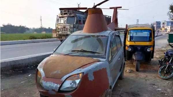 Guddu Sharma, a mechanic from Bihar, has modified an old Tata Nano car into a helicopter. 