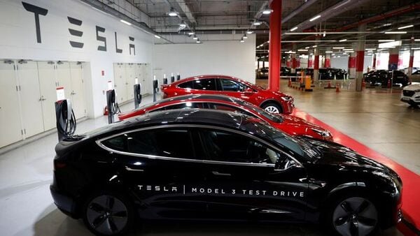 File photo: Tesla electric vehicles for test driving are parked in Hanam, South Korea. (REUTERS)