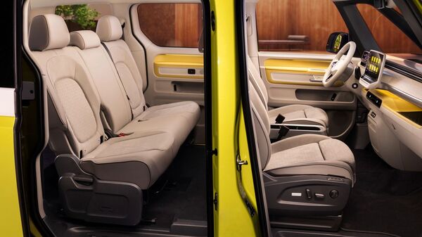 Interior of the 2022 Volkswagen ID.Buzz electric microbus.