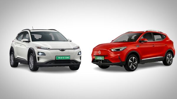MG Motor launched the 2022 ZS EV facelift SUV (right) in India at a price of ₹21.99 lakh. It will rival against the likes of Hyundai Kona electric SUV (left).