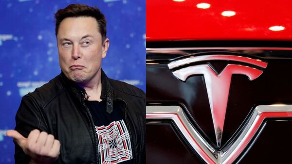 File photo of Tesla CEO Elon Musk (L) and Tesla logo (R)