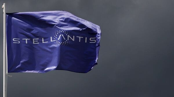 A flag with the logo of Stellantis. (File photo) (Reuters)