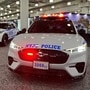 Ford Mustang Mach-E GT with NYPD badging seen at the New York International Auto Show. (Image courtesy: Twitter/@NYPDnews)