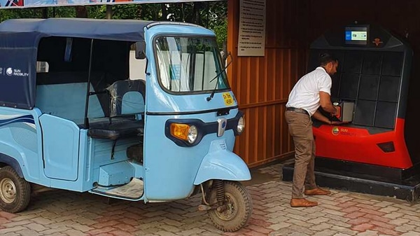 File photo of an EV battery swapping station in Chandigarh