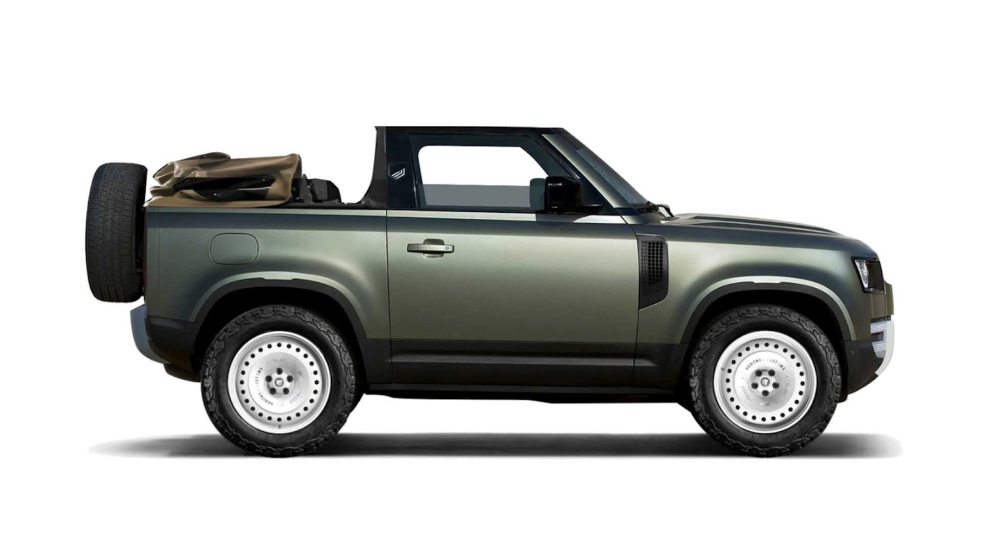 The Land Rover Defender Convertible comes identical to the original Defender 90, except the chopped off roof at the rear. The Land Rover Defender Convertible comes identical to the original Defender 90, except the chopped off roof at the rear.