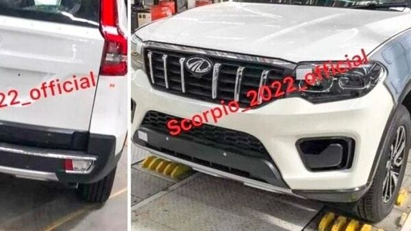 A unit of the 2022 Scorpio in white colour scheme can be seen rolling off from the production line.