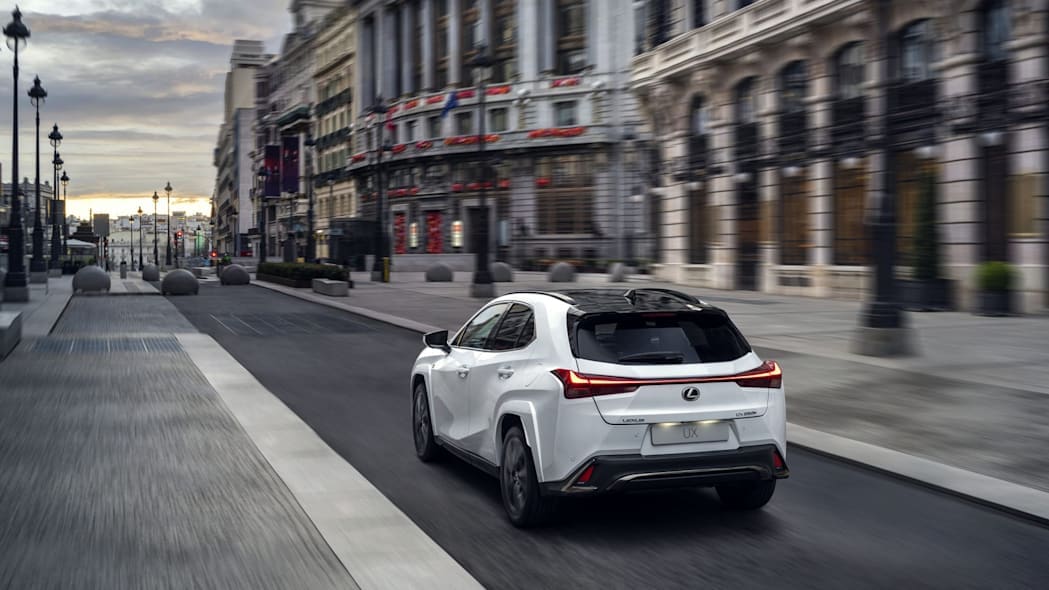 2023 Lexus UXh gets a sculpted visual appearance across the exterior with its rear profile getting sleek LED strip running the whole width of the SUV. 2023 Lexus UXh gets a sculpted visual appearance across the exterior with its rear profile getting sleek LED strip running the whole width of the SUV.