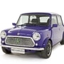 The exterior of the one-off converted MINI electric car uses a bright blue exterior shade and a lime green battery box.
