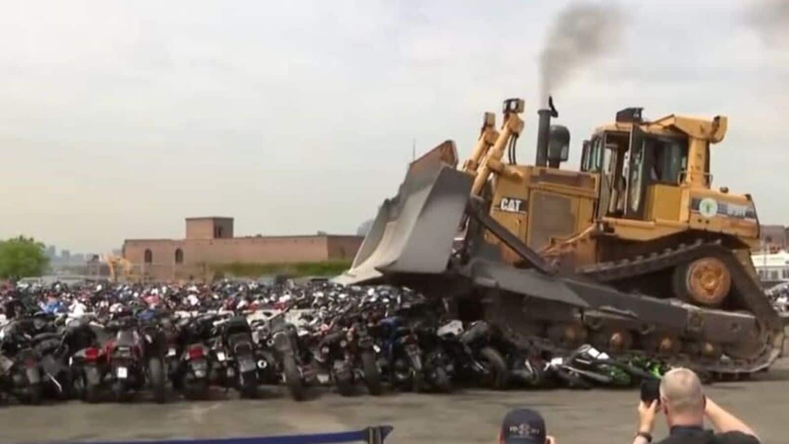 Watch: Hundreds of illegal dirt bikes and ATVs bulldozed in New York