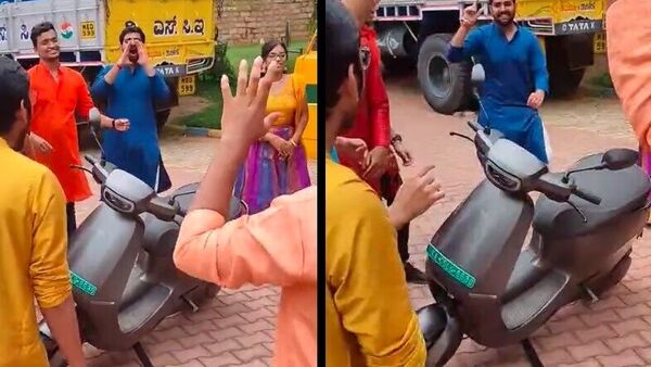 A college group can be seen dancing on the tunes played on Ola electric scooter.  (Twitter: Naman P)