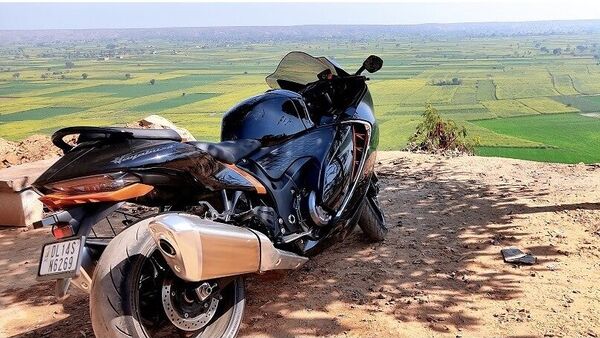 2022 Suzuki Hayabusa rests comfortably after a challenging run to the top of Tijara mountain fort. 
