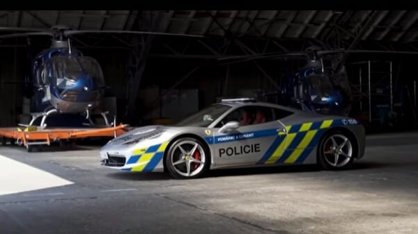 File photo of the Ferrari 458 Italia sports car being inducted into Czech Republic police fleet (Policie ČR/YouTube)