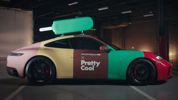 The Porsche 911 delivery car was painted uniquely in the shades that influenced the ice cream pops.