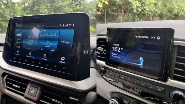 The infotainment screen inside the Brezza (left) is larger than the one inside Venue.