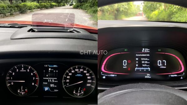 Brezza (left) may have a semi-digital driver display but the addition of an HUD evens things out when put up against the all-digital driver screen in the Venue.