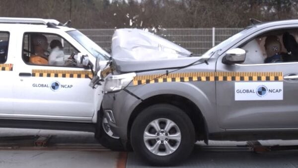 Photo taken of the crash test between two vehicles conducted by the Global NCAP safety rating agency.