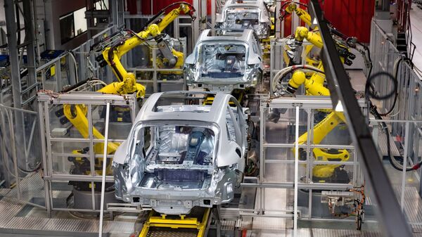 File photo of an assembly line inside Porsche facility in Leipzig.