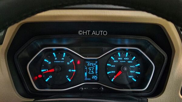 The instrument cluster of the Mahindra Scorpio Classic along with dashboard and centre console come with wooden inserts. The cabin of the SUV is finished in a black and beige combination. The instrument cluster of the Mahindra Scorpio Classic along with dashboard and centre console come with wooden inserts. The cabin of the SUV is finished in a black and beige combination.