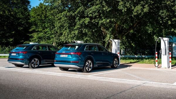 File photo of Audi e-tron electric vehicles being charged