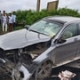 The wrecked remains of the Mercedes GLC at the accident site where Cyrus Mistry, former Chairman of Tata Motors, died. (ANI)