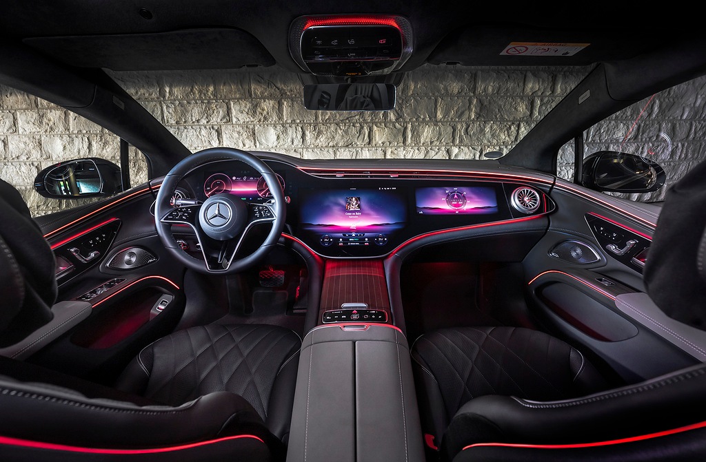 The interior of the Mercedes EQS EV is made of sustainably-sourced materials.