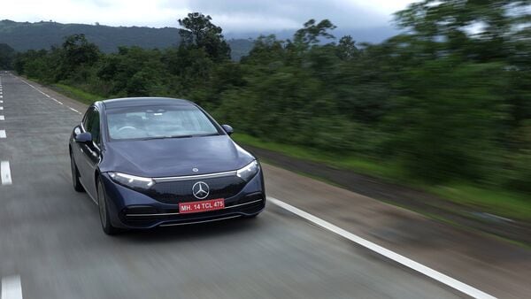 The exterior styling of the EQS 580 is rather understated, complete with its closed front grille, connecting LED strip light and LED headlights. The EV stands on 20-inch wheels and is the most aerodynamic production vehicle from Mercedes. The exterior styling of the EQS 580 is rather understated, complete with its closed front grille, connecting LED strip light and LED headlights. The EV stands on 20-inch wheels and is the most aerodynamic production vehicle from Mercedes.