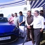 Union Minister Nitin Gadkari poses with Toyota Mirai, India's first hydrogen-powered Fuel Cell Electric Vehicle (FCEV).&nbsp;