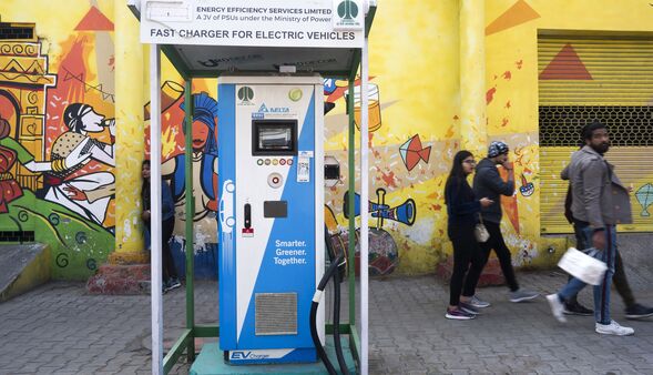 A Delta EV charging station located at Connaught Place in New Delhi.  The state government will add 100 more EV chargers across the city over the next two months.  (Bloomberg)