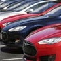 File photo of parked Tesla EVs.