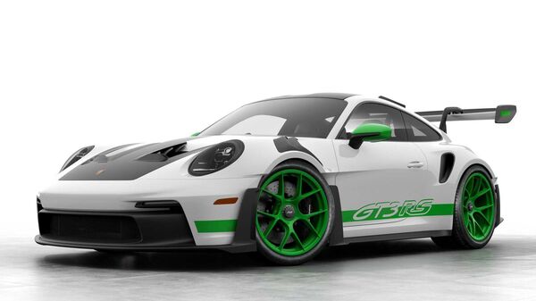 The Porsche 911 GT3 RS Tribute to Carrera RS package comes with a Python Green paint job.