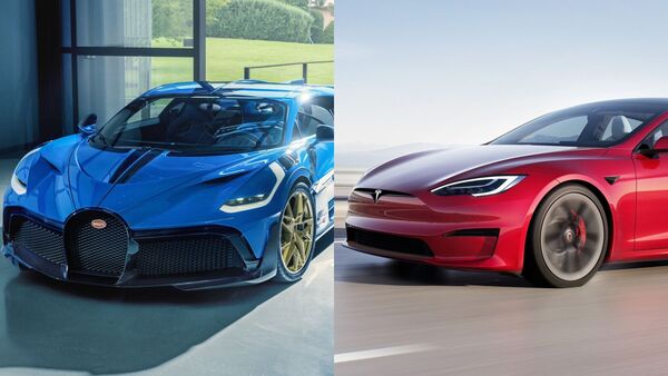 Bugatti Divo Vs Tesla Model S Plaid Fastest Beasts Line Up At Drag Strip Auto News