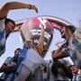 Argentine fans cheer in front of the FIFA World Cup countdown clock in Doha. (AFP)