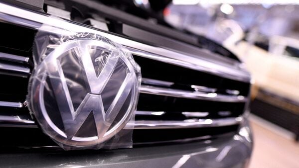 Volkswagen logo is pictured in a production line at the Volkswagen plant (REUTERS)