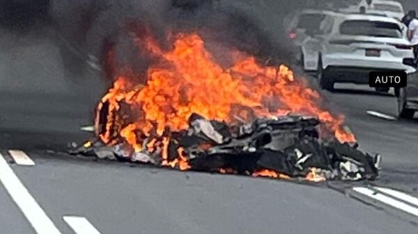 The Lamborghini Aventador SVJ Roadster was burned down, barely recognizable after the incident.