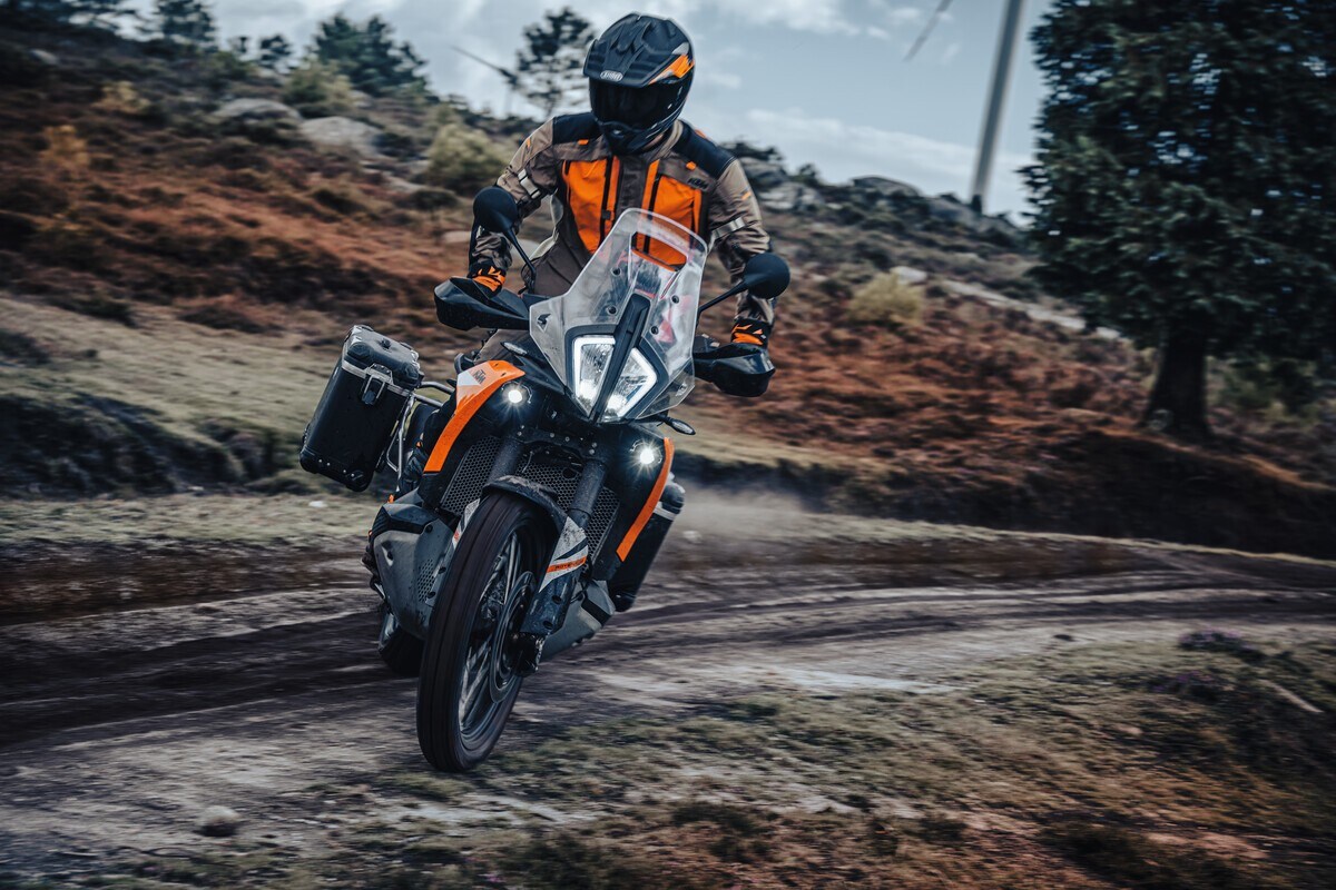 The 2023 KTM 890 Adventure's seat height has been lowered without compromising ground clearance