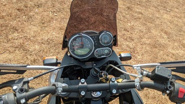 The analog-digital instrument cluster is the same as the standard Royal Enfield Himalayan.