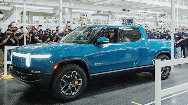 Rivian's R1T electric pickup at its plant in Illinois, where bedbugs have been reported. (Twitter/RJ Scaringe)